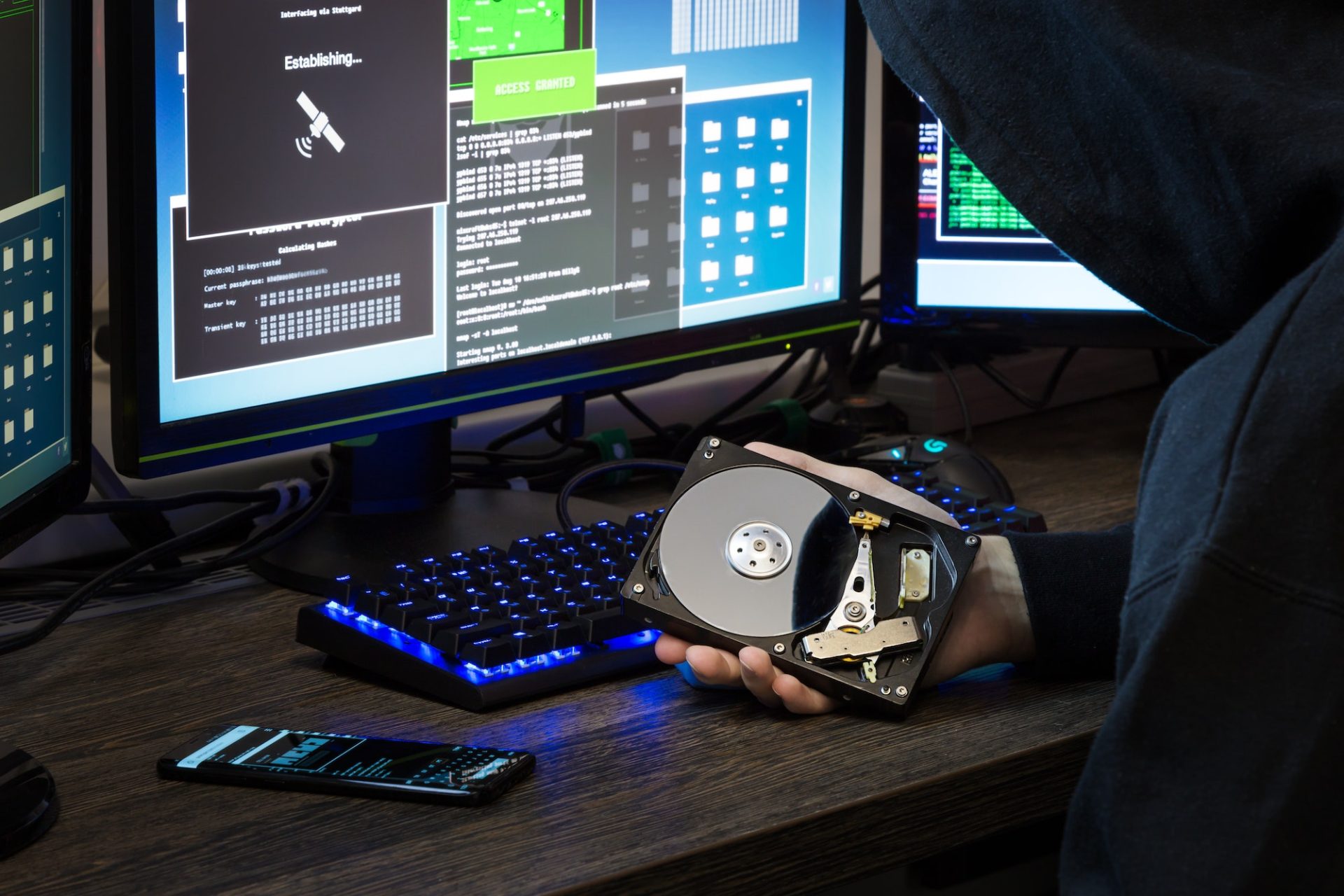 Hacker trying to hack into the system