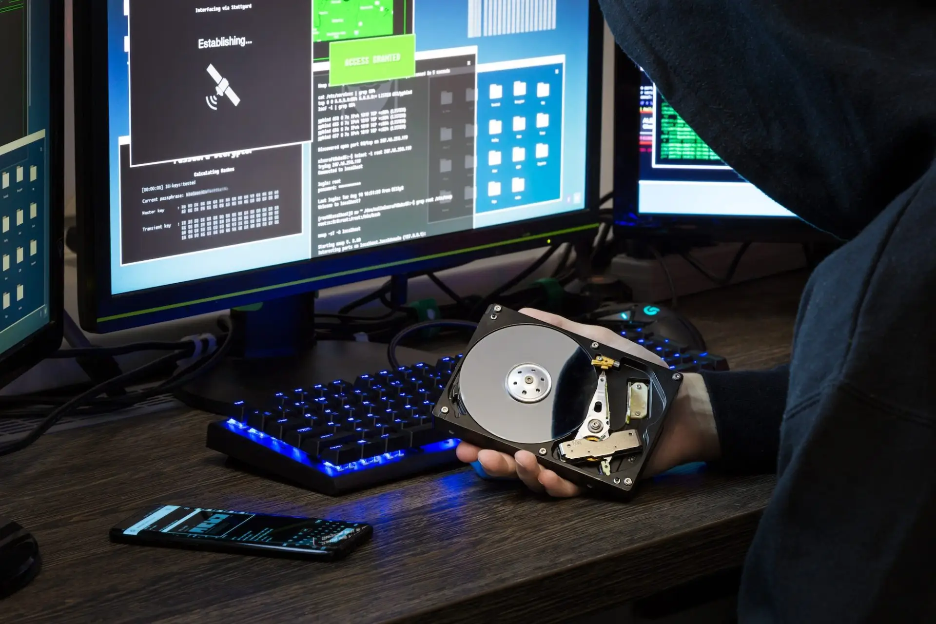 Hacker trying to hack into the system