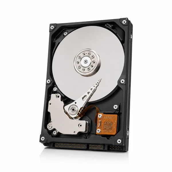 Open hard drive with exposed platter
